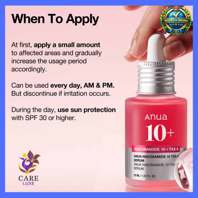 Anua Niacinamide 10% + TXA 4% Serum 30ml – when to apply dark spot correcting serum