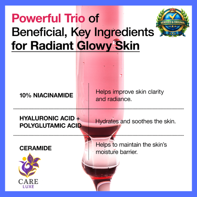 Key ingredients Niacinamide 10%, Tranexamic Acid 4%, Ceramide serum formula