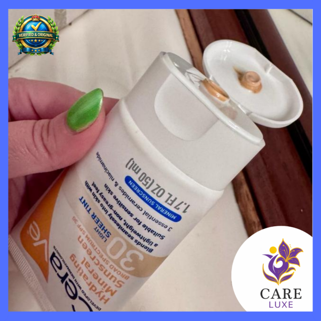 CeraVe SPF 30 sunscreen bottle dispensing product from pump