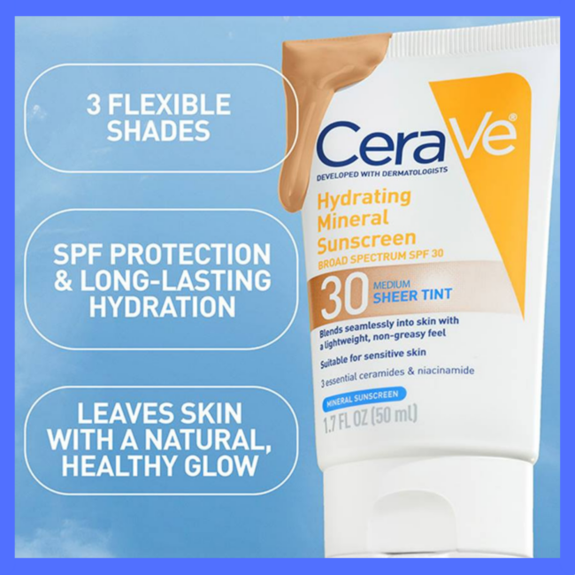 CeraVe SPF 30 tinted sunscreen benefits hydration glow sensitive skin protection
